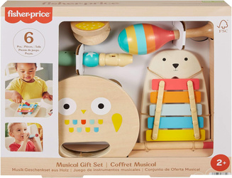 FISHER-PRICE DREWNIANE INSTRUMENTY FLET CYMBAŁKI TAMBURYN KASTANIET MARAKAS