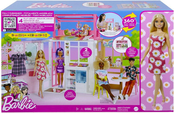 BARBIE DOMEK DLA LALEK KOMPAKTOWY DOMEK ROZKŁADANY + LALKA BARBIE