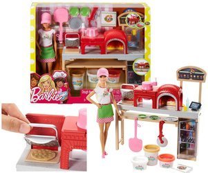 BARBIE Pizza LALKA Zestaw Pizzeria Akcesoria Masa