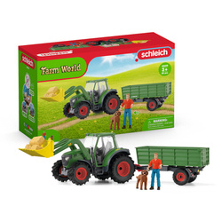 SCHLEICH 42608 Farm World FARMA TRAKTOR Z PRZYCZEPĄ BALE SŁOMY PIES